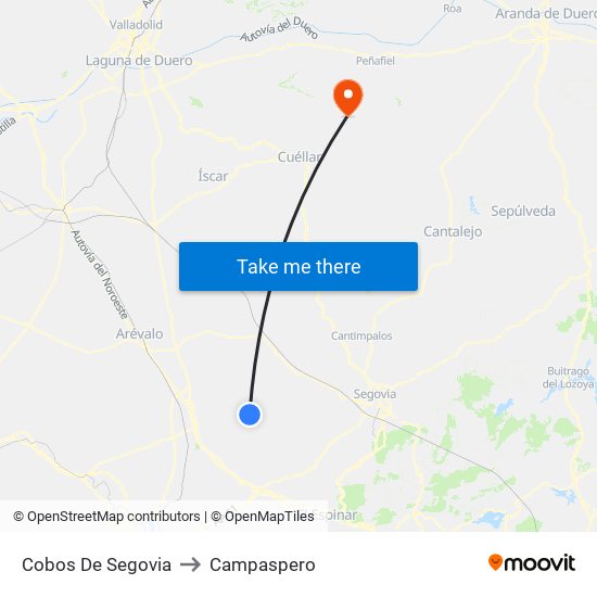 Cobos De Segovia to Campaspero map