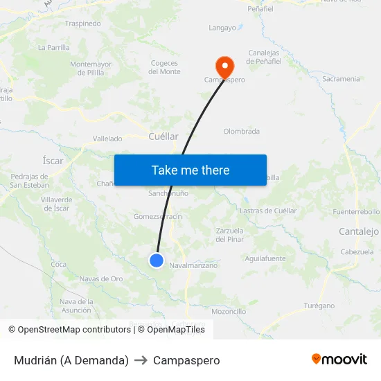 Mudrián (A Demanda) to Campaspero map