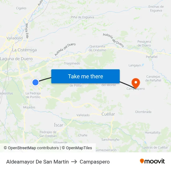 Aldeamayor De San Martín to Campaspero map