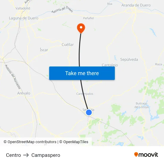 Centro to Campaspero map