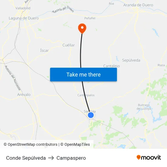 Conde Sepúlveda to Campaspero map