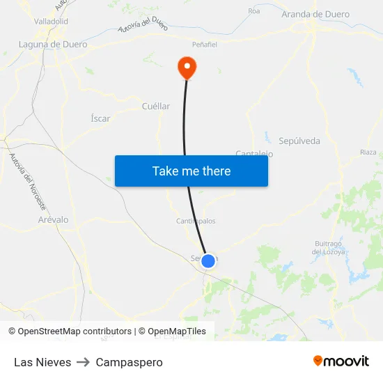 Las Nieves to Campaspero map