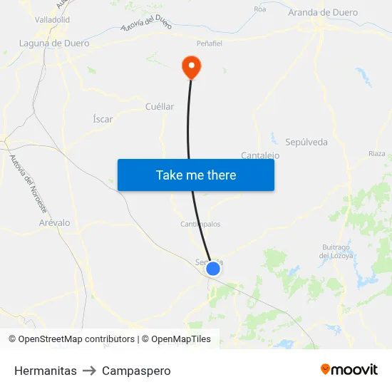 Hermanitas to Campaspero map