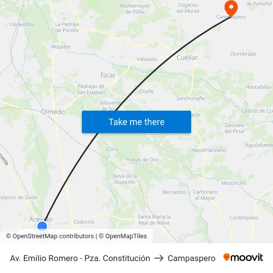 Av. Emilio Romero - Pza. Constitución to Campaspero map