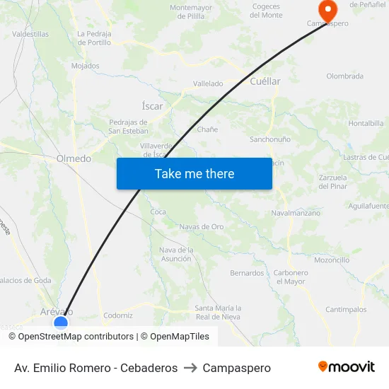 Av. Emilio Romero - Cebaderos to Campaspero map