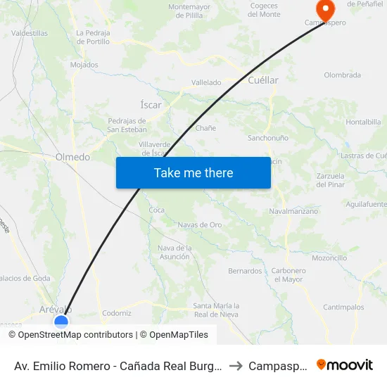 Av. Emilio Romero - Cañada Real Burgalesa to Campaspero map