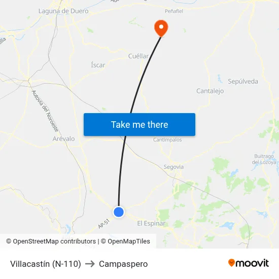 Villacastín (N-110) to Campaspero map