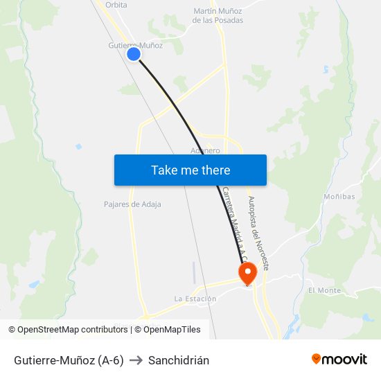 Gutierre-Muñoz (A-6) to Sanchidrián map