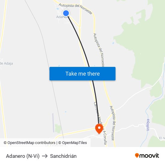 Adanero (N-Vi) to Sanchidrián map