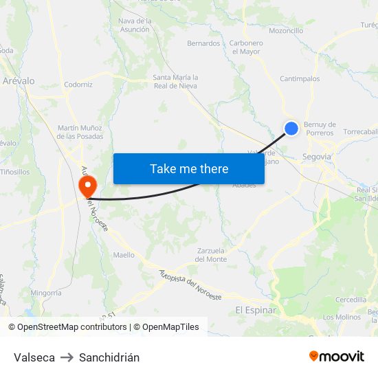 Valseca to Sanchidrián map