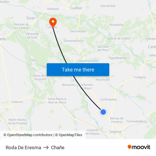 Roda De Eresma to Chañe map