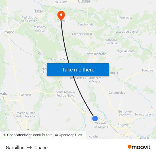 Garcillán to Chañe map