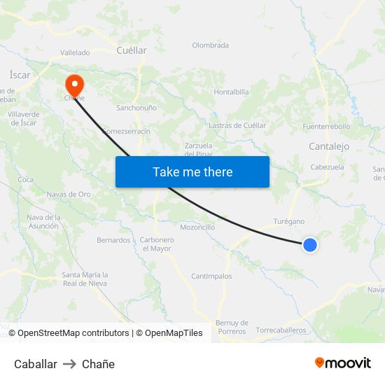 Caballar to Chañe map