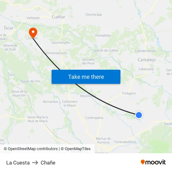 La Cuesta to Chañe map