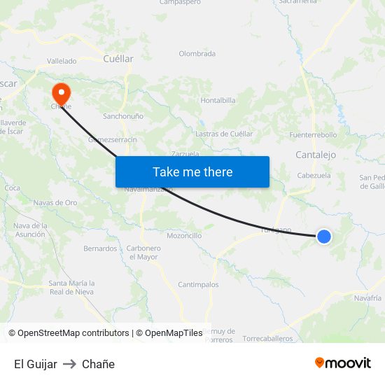 El Guijar to Chañe map