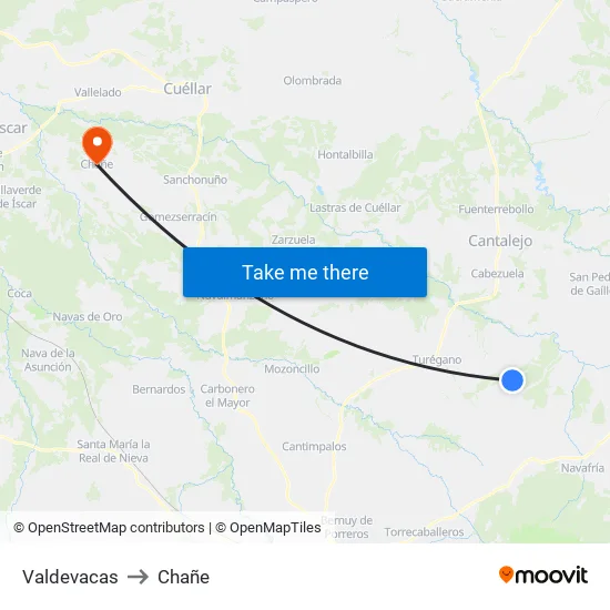 Valdevacas to Chañe map