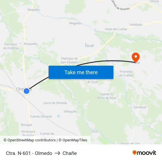 Ctra. N-601 - Olmedo to Chañe map