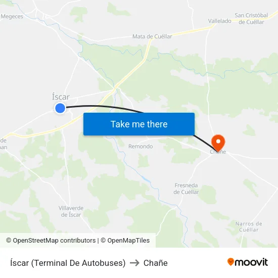 Íscar (Terminal De Autobuses) to Chañe map