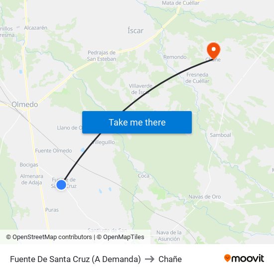 Fuente De Santa Cruz (A Demanda) to Chañe map