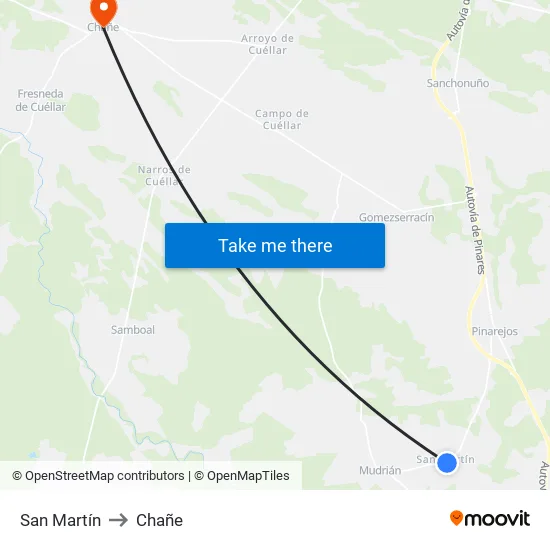 San Martín to Chañe map