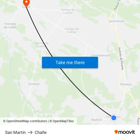 San Martín to Chañe map