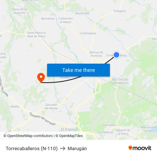 Torrecaballeros (N-110) to Marugán map