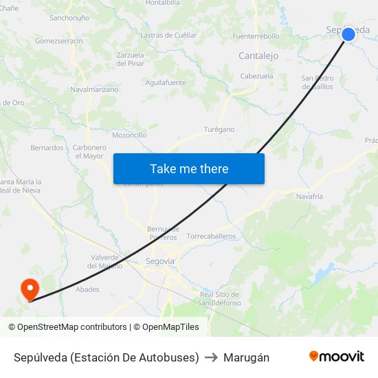 Sepúlveda (Estación De Autobuses) to Marugán map