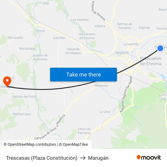 Trescasas (Plaza Constitución) to Marugán map