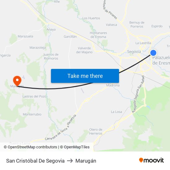 San Cristóbal De Segovia to Marugán map