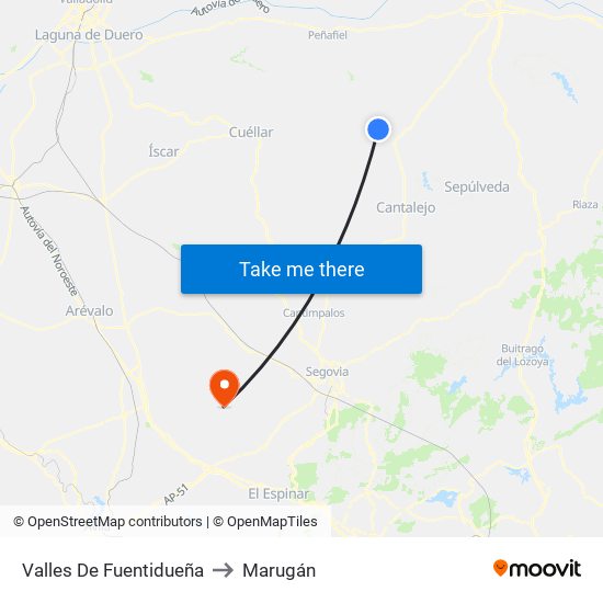 Valles De Fuentidueña to Marugán map