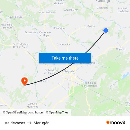 Valdevacas to Marugán map