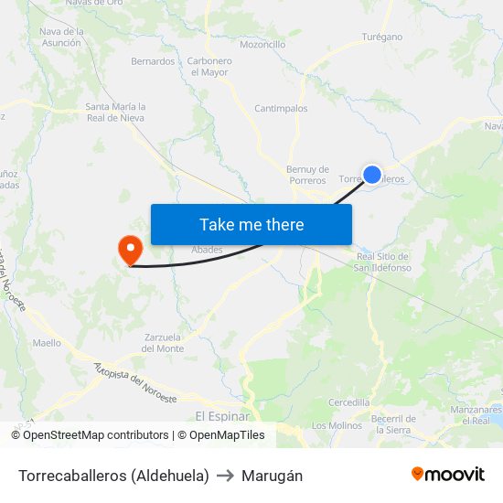 Torrecaballeros (Aldehuela) to Marugán map