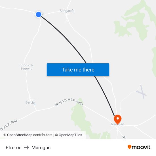 Etreros to Marugán map