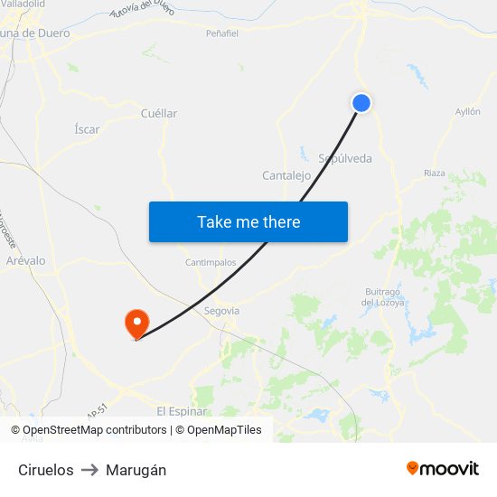 Ciruelos to Marugán map