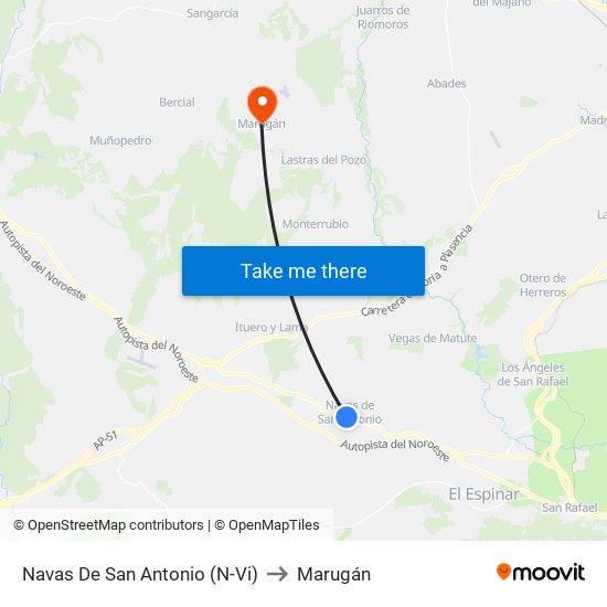 Navas De San Antonio (N-Vi) to Marugán map