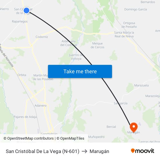 San Cristóbal De La Vega (N-601) to Marugán map