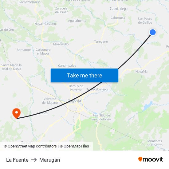 La Fuente to Marugán map