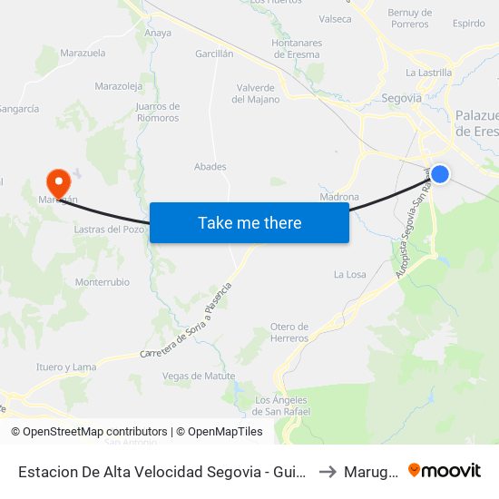 Estacion De Alta Velocidad Segovia - Guiomar to Marugán map