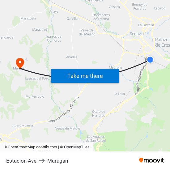 Estacion Ave to Marugán map