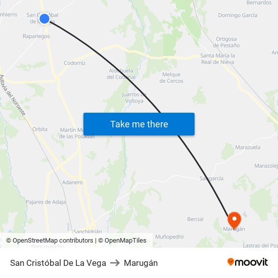 San Cristóbal De La Vega to Marugán map