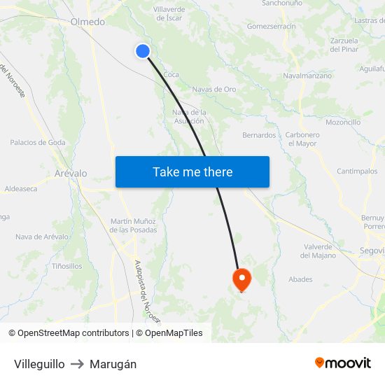 Villeguillo to Marugán map