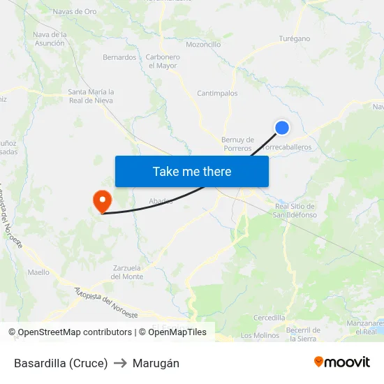 Basardilla (Cruce) to Marugán map