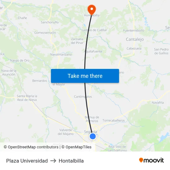 Plaza Universidad to Hontalbilla map
