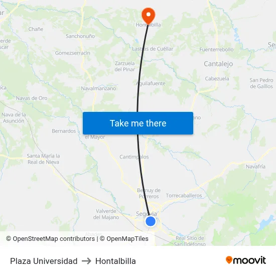 Plaza Universidad to Hontalbilla map