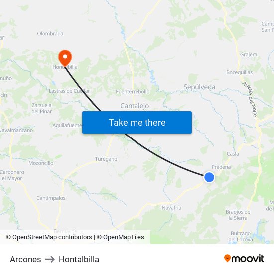 Arcones to Hontalbilla map