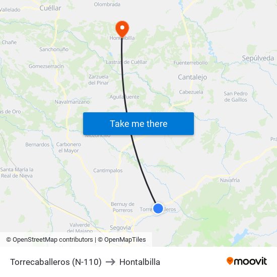 Torrecaballeros (N-110) to Hontalbilla map