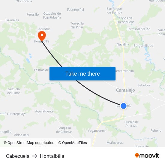 Cabezuela to Hontalbilla map