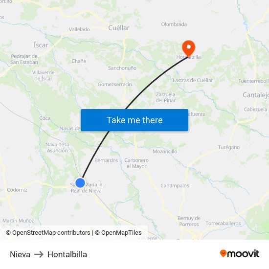 Nieva to Hontalbilla map