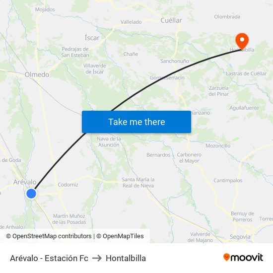 Arévalo - Estación Fc to Hontalbilla map