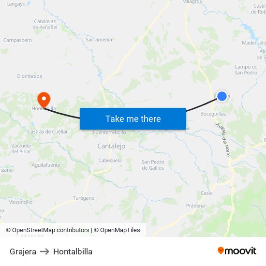 Grajera to Hontalbilla map